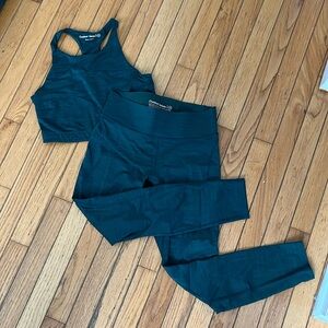 Outdoor Voices green leggings and crop top sports bra set